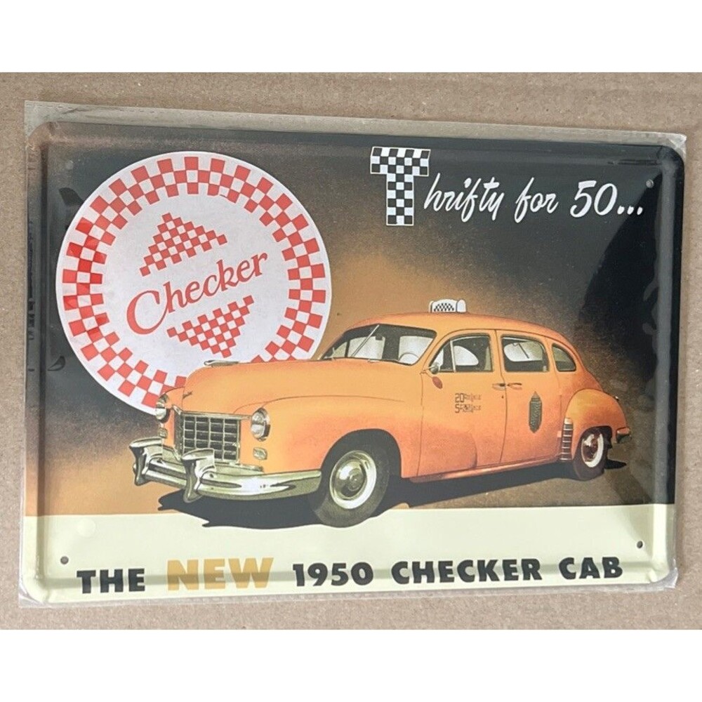 Yellow Cab 50th Sign - 1950 Metal Tin Wall  12x8”